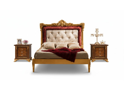 Łóżko Sypialnia Set Design Luksusowe łóżko Nowe Meble Barokowe 2x Stolik nocny 3-częściowy.