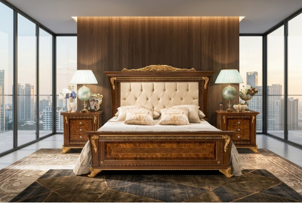 Łóżko Design 2x Szafki nocne Zestaw Sypialnia 3-częściowy Meble Classic bed