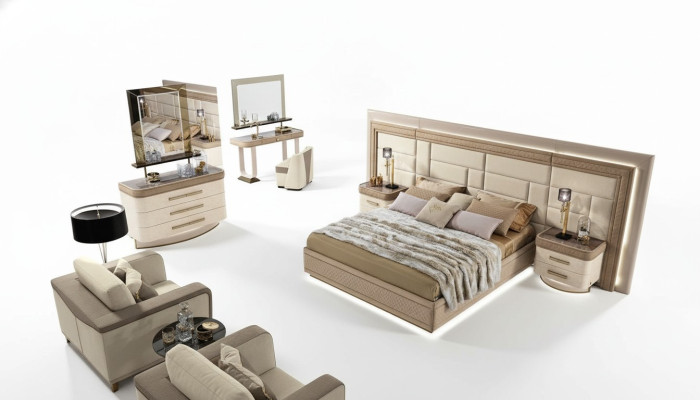 Design Luxury Sypialnia Łóżko 2x Szafki nocne Kredens Ustawić łóżko 8-częściowy komplet