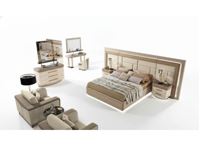 Design Luxury Sypialnia Łóżko 2x Szafki nocne Kredens Ustawić łóżko 8-częściowy komplet