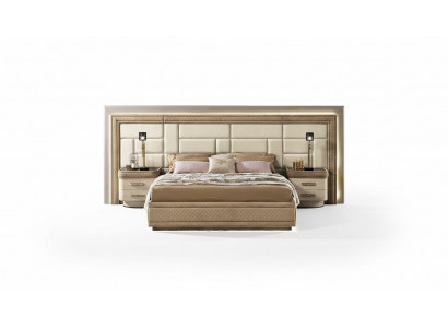 Meble do Sypialni Łóżko Solidny Beżowy Włoskie Meble Drewno Podwójne łóżko