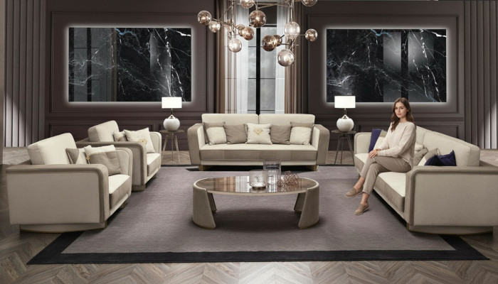 Luksusowe Meble Zestaw sofowy Sofa Podkładka 3 3 1 1 miejsce do siedzenia stolik kawowy Drewno 5-częściowe.