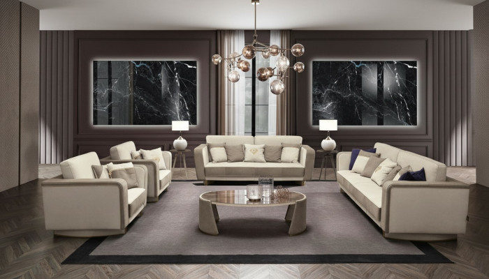 Luksusowe Meble Zestaw sofowy Sofa Podkładka 3 3 1 1 miejsce do siedzenia stolik kawowy Drewno 5-częściowe.