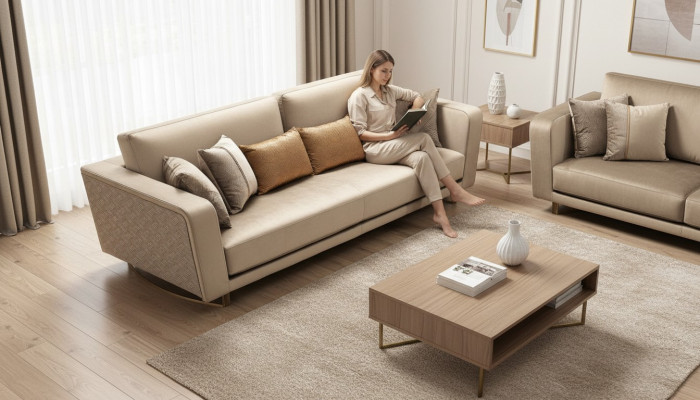 Designerska trzyosobowa sofa tapicerowana do nowoczesnego designu w salonie