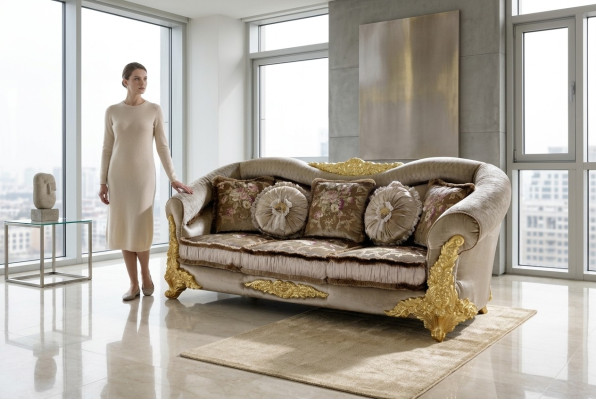 Sofa Kanapa Włókienniczy Sofa 3 miejsce do siedzenia Włókienniczy Trzyosobowa Design Podkładka Luxury Siedziba Nowość