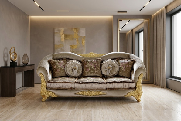 Sofa Kanapa Włókienniczy Sofa 3 miejsce do siedzenia Włókienniczy Trzyosobowa Design Podkładka Luxury Siedziba Nowość