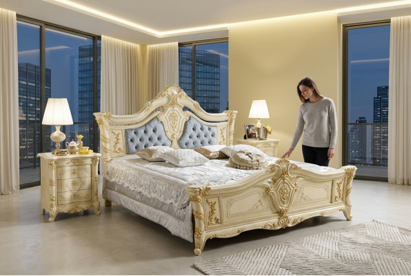 łóżko Chesterfield Meble Skóra Sypialnia Hotel Baroque Classic Łóżko Luxury