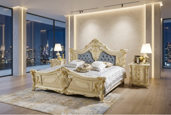 łóżko Chesterfield Meble Skóra Sypialnia Hotel Baroque Classic Łóżko Luxury