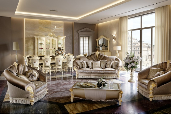 Luksusowe Meble Zestaw sofowy Sofa Podkładka 3+1+1 miejsce do siedzenia + stolik kawowy Drewno nowe