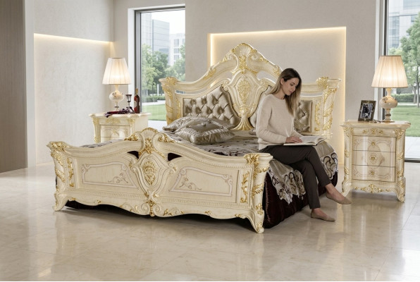 Podwójne łóżko rama łóżka Drewno Design Modern Luxury Łóżko Hotelowe łóżka tapicerowane