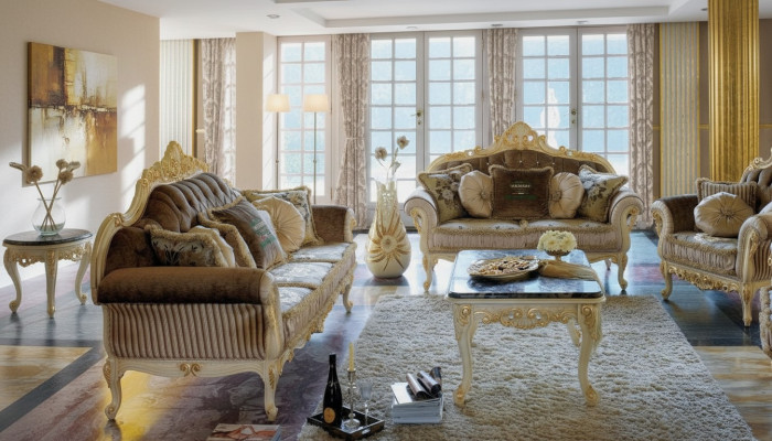 Sofa Kanapa Aksamit Podkładka Siedziba 3+2 miejsce do siedzenia Ustawić Design Drewno Sofy Włoskie