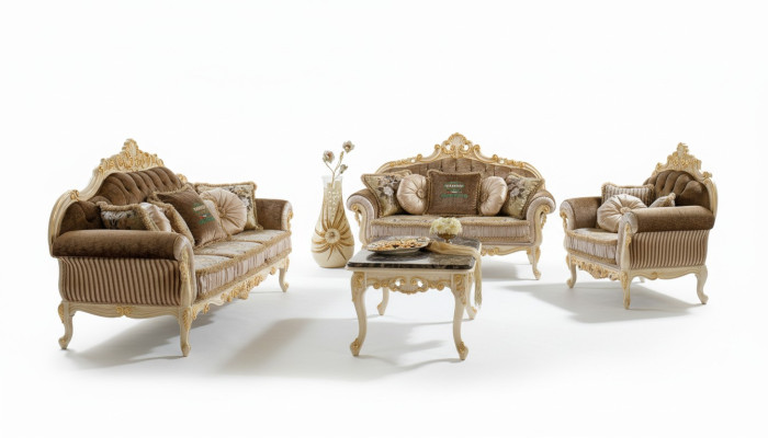 Sofa Kanapa Aksamit Podkładka Siedziba 3+2 miejsce do siedzenia Ustawić Design Drewno Sofy Włoskie