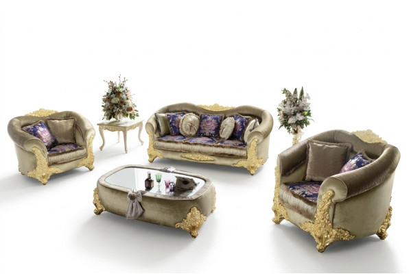 Sofa Kanapa Aksamit Podkładka Siedziba 3+1+1 miejsce siedzące Design Kanapy Sofy Drewno Nowe Ustawić
