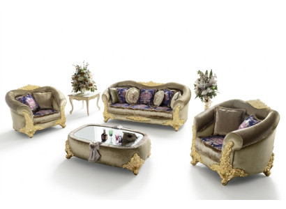 Sofa Kanapa Aksamit Podkładka Siedziba 3+1+1 miejsce siedzące Design Kanapy Sofy Drewno Nowe Ustawić