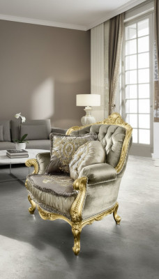 Fotel Relaks Materiał Lounge Club Podkładka Design Couch Sofa miejsce do siedzenia Luxury Gold Nowość