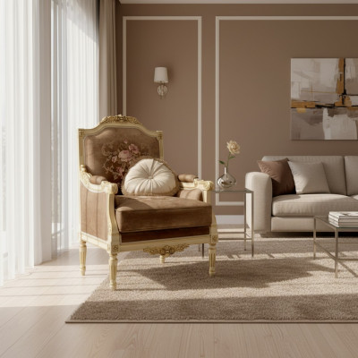 Klasyczny designerski fotel do drewna z rzeźbionymi detalami