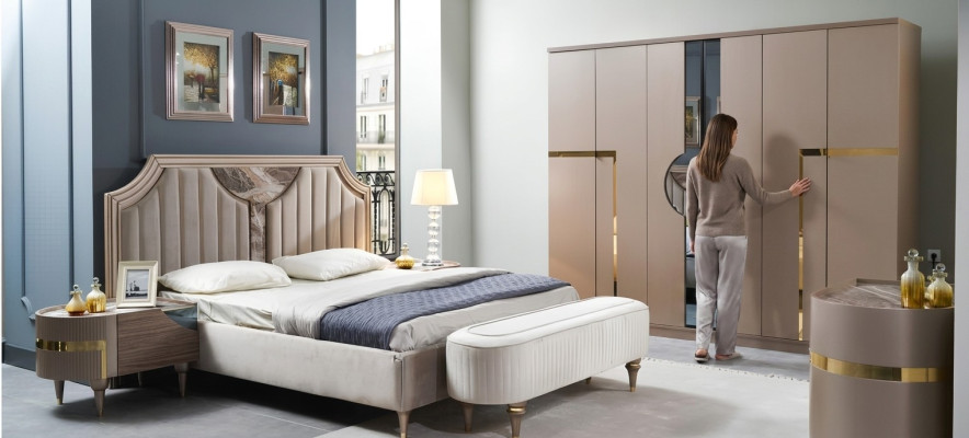 Meble Modern Luxury łóżka New Łóżko 2x Stolik nocny 3 szt. Scenografia Sypialni
