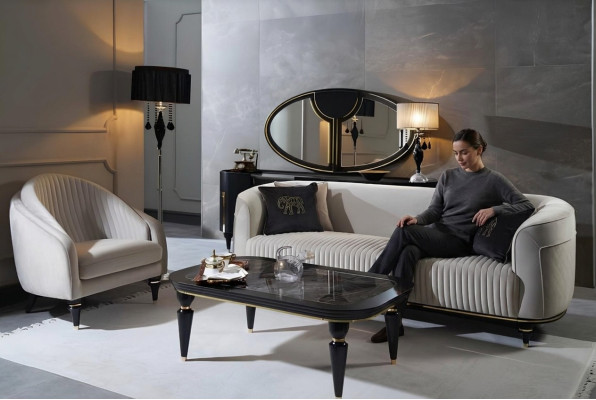 Zestaw sofowy 3+1 miejsce do siedzenia Materiał Sofa Kanapa Ustawić Design Szary Czarny Meble 2-częściowe