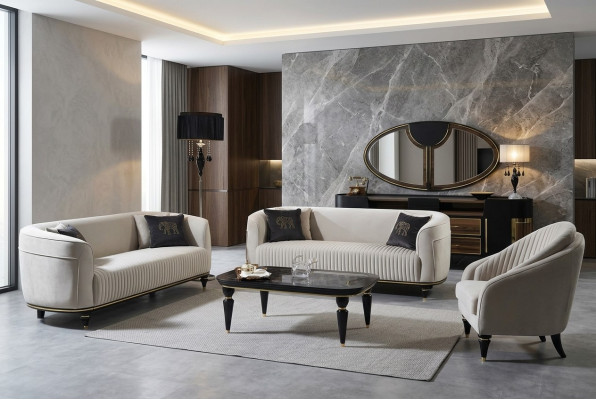 Zestaw sofowy 3+1 miejsce do siedzenia Materiał Sofa Kanapa Ustawić Design Szary Czarny Meble 2-częściowe