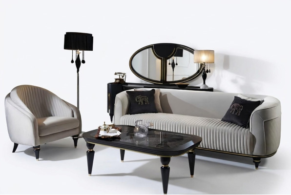 Zestaw sofowy 3+1 miejsce do siedzenia Materiał Sofa Kanapa Ustawić Design Szary Czarny Meble 2-częściowe