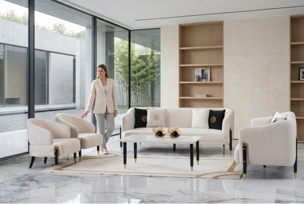 Ustawić Design Sofy Sofa Kanapa Aksamit Podkładka Siedziba 3+3+1+1 miejsce siedzące Zestaw sofowy