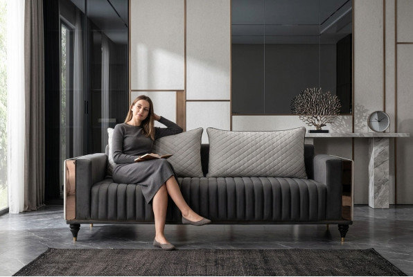 Kanapa Trzyosobowa Podkładka Design Sofa Sofa 3-osobowa Siedziba Sofy Pokój Nowoczesny Czarny Nowość
