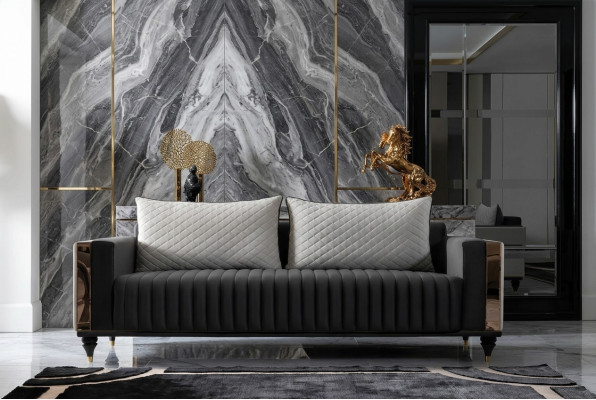Kanapa Trzyosobowa Podkładka Design Sofa Sofa 3-osobowa Siedziba Sofy Pokój Nowoczesny Czarny Nowość