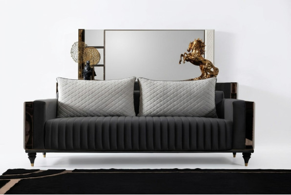 Kanapa Trzyosobowa Podkładka Design Sofa Sofa 3-osobowa Siedziba Sofy Pokój Nowoczesny Czarny Nowość