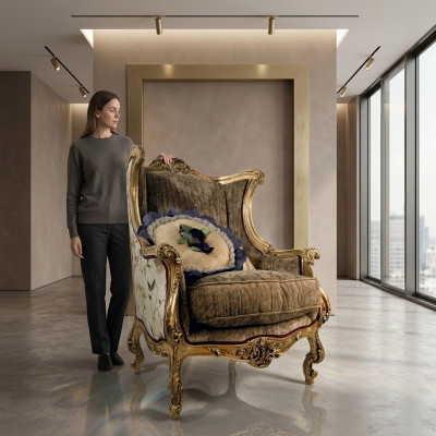 Fotel Biblioteka Krzesło UszyFotel Podkładka Meble Włoskie Luxury Krzesła Nowość