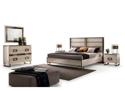 Sypialnia Łóżko Stolik nocny Kredens Lustro Łóżko tapicerowane Podwójne łóżko Zestaw 5 sztuk.