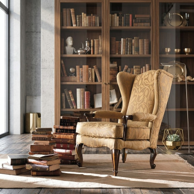 Fotel Biblioteka Czytanie Krzesło UszyFotel Sofa Podkładka Włoskie Meble Luxury