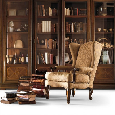 Fotel Biblioteka Czytanie Krzesło UszyFotel Sofa Podkładka Włoskie Meble Luxury
