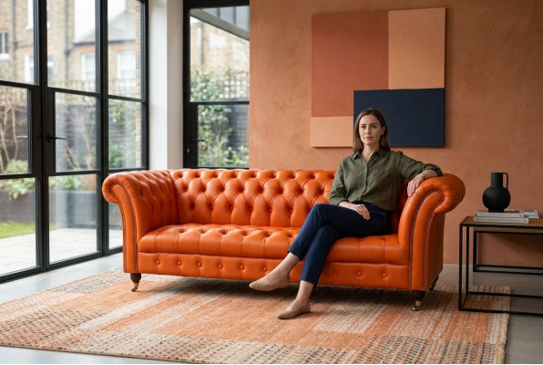 Designerska Sofa 3 miejsce do siedzenia Chesterfield Couch Podkładka Sofas Design Orange