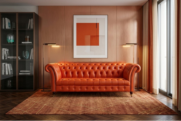 Designerska Sofa 3 miejsce do siedzenia Chesterfield Couch Podkładka Sofas Design Orange