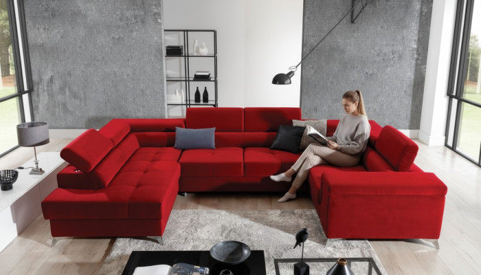 Narożnikowa kanapa Kształt U Sofa Couch Design Podkładka Sofa Bed Funkcja łóżka Żywy krajobraz