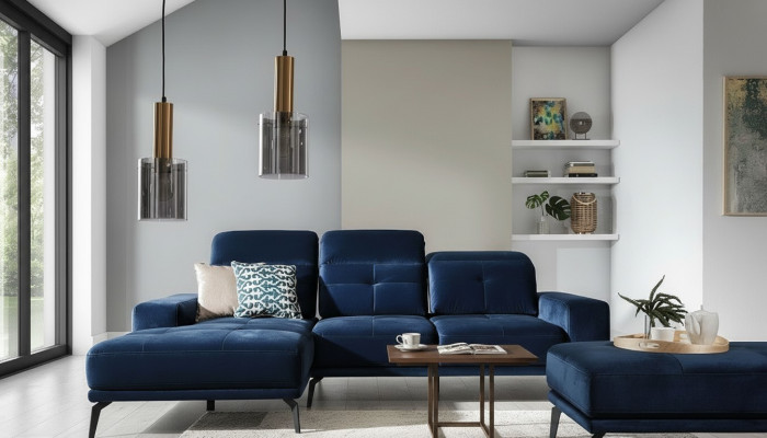 Designerska Sofa Kanapa Narożnikowa kanapa Włókienniczy Podkładka Ustawić Żywy krajobraz L-Shape Blue