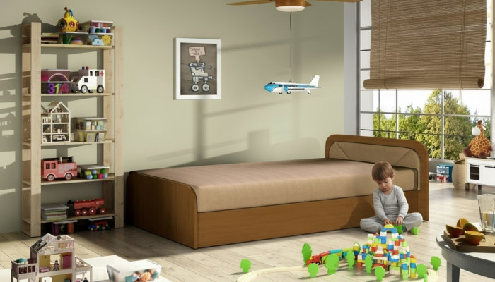 Pokój dziecięcy Łóżko tapicerowane Łóżko łóżka Drewno Sofa do spania materac 80x190cm Nowość