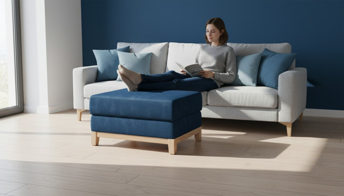 Design Podkładka Stołek Podnóżek Ottoman Siedziba Szezlong Tapicerowany Pufa Niebieski