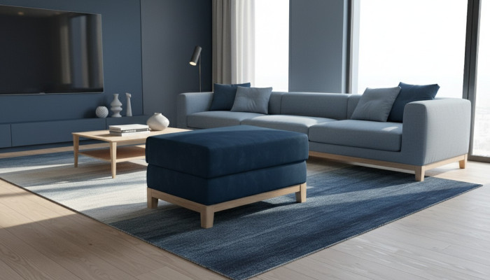 Design Podkładka Stołek Podnóżek Ottoman Siedziba Szezlong Tapicerowany Pufa Niebieski