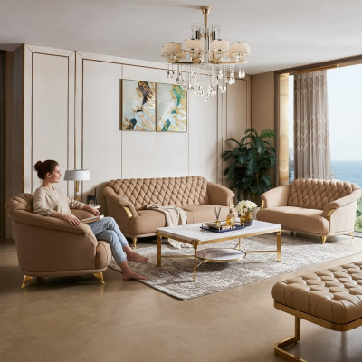 Chesterfield Design Sofa Couch Podkładka Siedziba Ustawić 3+2+1 Skóra Luxus