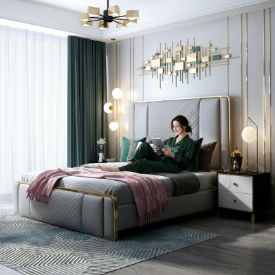 Designerskie Podwójne łóżko Hotel Luxury Sypialnia 140/160x200cm Skóra