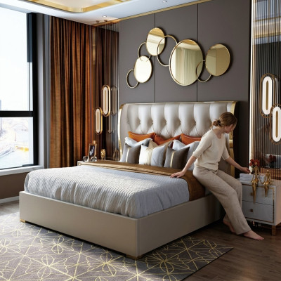 Designerskie Podwójne łóżko Hotel Luxury Sypialnia 180/200x200cm Skóra