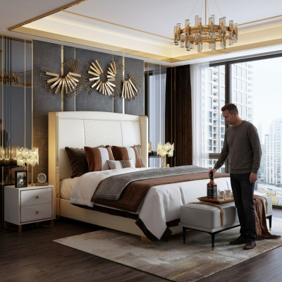 Luksusowe łóżko Sypialnia Podkładka Design Deco Luksusowe podwójne łóżko hotelowe Marriage