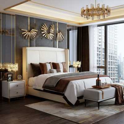 Luksusowe łóżko Sypialnia Podkładka Design Deco Luksusowe podwójne łóżko hotelowe Marriage