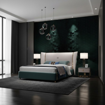 Luksusowa Sypialnia Podwójne łóżko Łóżko 180/200x200cm Skóra Metal Nowość