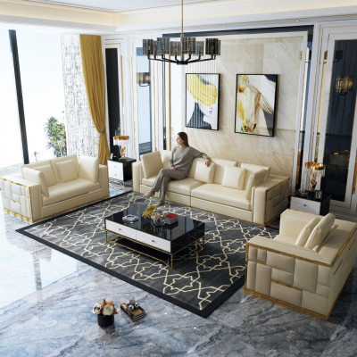 Design Sofa Kanapa Podkładka Siedziba Ustawić 3+2+1+ Szezlong Skóra Luxus
