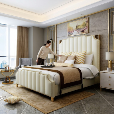 Designerskie Podwójne łóżko Hotel Luxus Sypialnia 180x200cm Skóra Metal