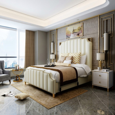 Designerskie Podwójne łóżko Hotel Luxus Sypialnia 180x200cm Skóra Metal