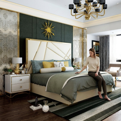 Designerskie Podwójne łóżko Łóżko Hotelowe Dekoracja Luksusowa Sypialnia 180/200x200cm Skóra