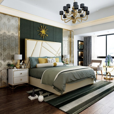 Designerskie Podwójne łóżko Łóżko Hotelowe Dekoracja Luksusowa Sypialnia 180/200x200cm Skóra
